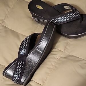 Volatile Black and Silver Wedge Sandals